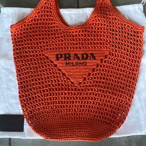 BRAND NEW Prada Orange Raffia Tote